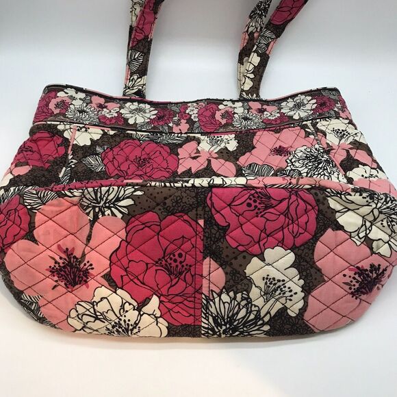 Vera Bradley Mocha Rouge Large Pink Floral Tote Quilted  Cotton Shoulder Bag - Picture 4 of 11